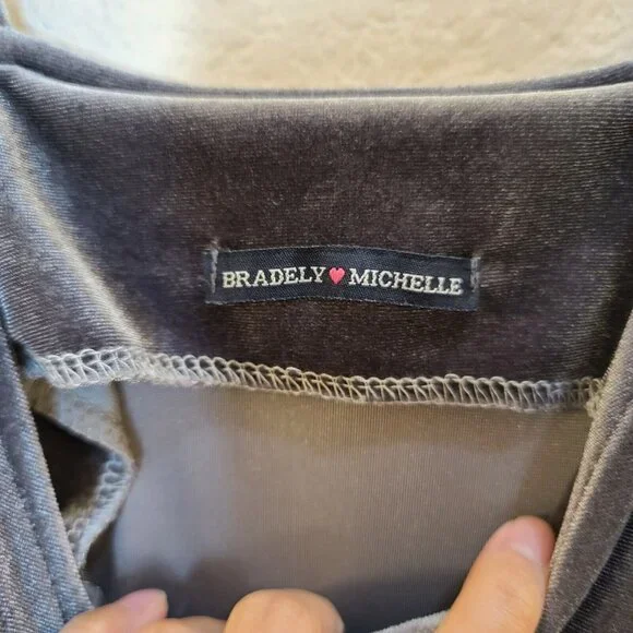 Bradely Michelle Dress Womens 2XS Gray Velvet Velour Fitted Sheath Midi Casual - Picture 11 of 12